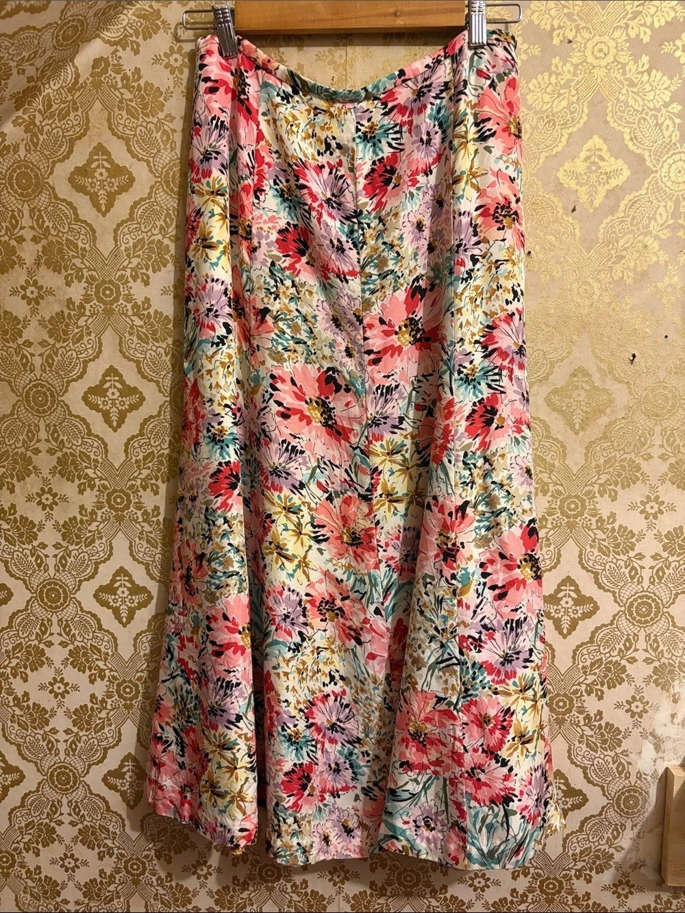 Talbots Pure Silk Floral Maxi Skirt Size 8 Fully Lined